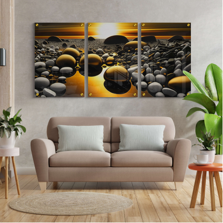 סט תמונות מודרני לסלון על זכוכית בשלושה חלקים דגם 150914