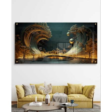 תמונת זכוכית לסלון בסגנון גאומטרי תלת מימד 