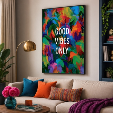 Good Vibes צבעוני – תמונת קנבס אבסטרקטית עם מסר חיובי – דגם MT9434