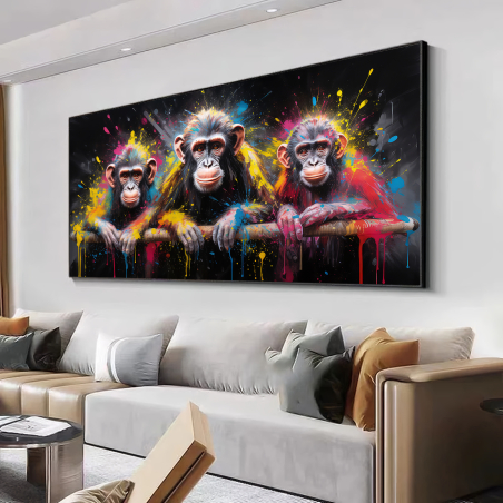 תמונת זכוכית או קנבס לסלון או למשרד גרפיטי קופים דגם --2508315