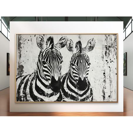 תמונת קנבס אמנותית בשחור-לבן של זוג זברות עם הדפסה חלקה ואיכותית – מתוך קולקציית NEXTGEN BY BAR של תכשיט לבית.