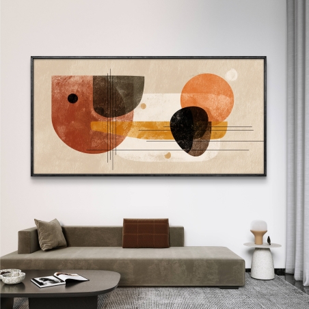 תמונת קנבס אבסטרקטית בגווני כתום, חום וזהב בעיצוב גאומטרי מודרני מבית תכשיט לבית