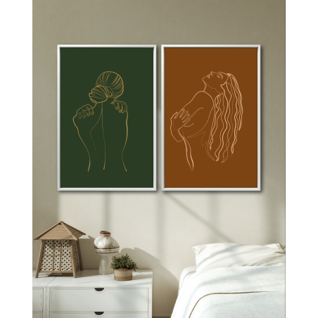 זוג תמונות קנבס גוונים חום וירוק 