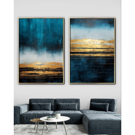 זוג תמונות על בד כותנה אבסטרקט לסלון 