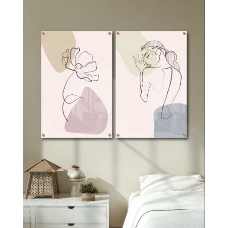 זוג תמונות זכוכית בגווני פסטל  