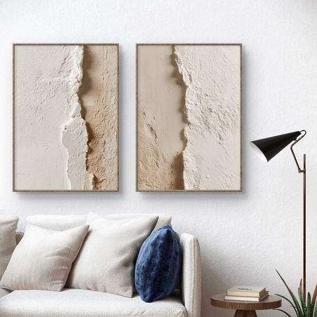 תמונות קנבס לסלון בגווני בז' עם טקסטורה טבעית עדינה