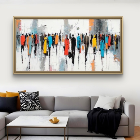 תמונת קנבס יוקרתית עם אנשים צבעוניים בהליכה עירונית בעיצוב מודרני מבית תכשיט לבית