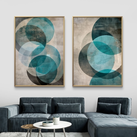 זוג תמונות קנבס לסלון בסגנון גאומטרי 