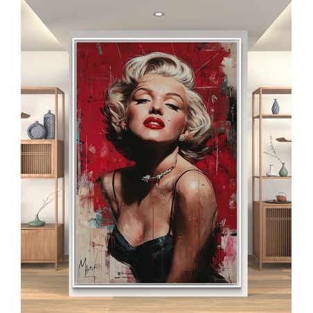 תמונת קנבס אישה אייקונית עם שפתיים אדומות ורקע אדום