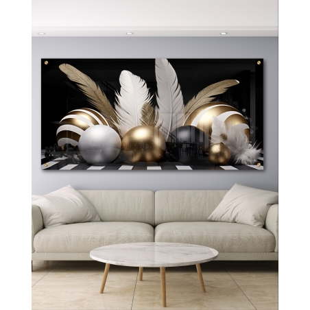 תמונת זכוכית לסלון בסגנון גאומטרי תלת מימד 