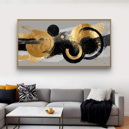 תמונת קנבס בגווני שחור, אפור וזהב בעיצוב אבסטרקטי מודרני מבית תכשיט לבית