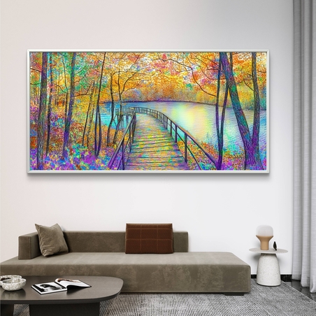 תמונת קנבס של שביל עץ צבעוני בטבע קסום, לעיצוב ביתי מלא חיים ויופי