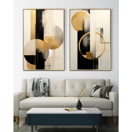 זוג תמונות על בד כותנה לסלון מודרני גאומטרי דגם 2011231