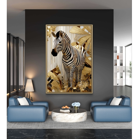 תמונת קנבס זברה מוזהבת בעיצוב יוקרתי לסלון