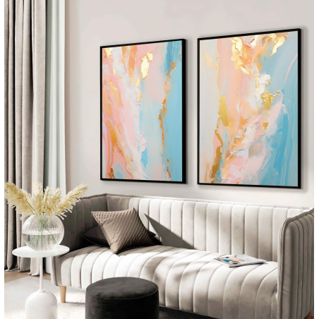 זוג תמונות אבסטרקט מיוחדות לסלון דגם 3006239