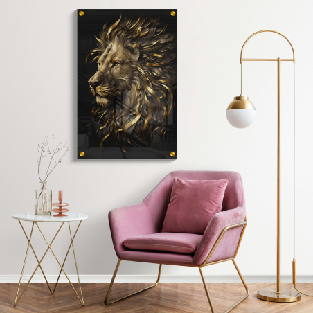 תמונה של אריה מוזהב בתלת מימד דגם 230458 בקנבס או בזכוכית