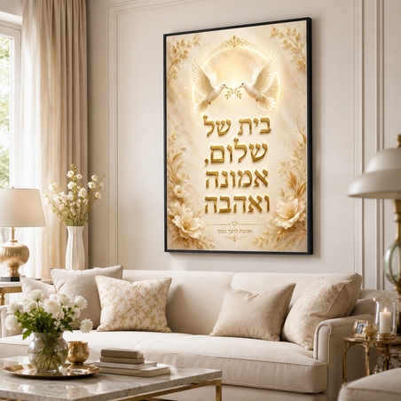 בית של שלום אמונה ואהבה – תמונת קנבס ברכה לבית | RB453