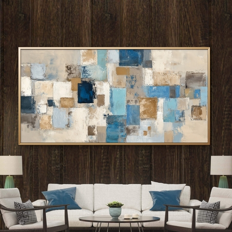 תמונת קנבס אבסטרקטית בגווני בז', כחול וטורקיז בעיצוב מודרני