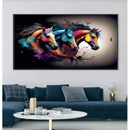 תמונת קנבס גרפיטי סוסים מעוצבת ממוסגרת לחדר שינה או לסלון דגם 89711317