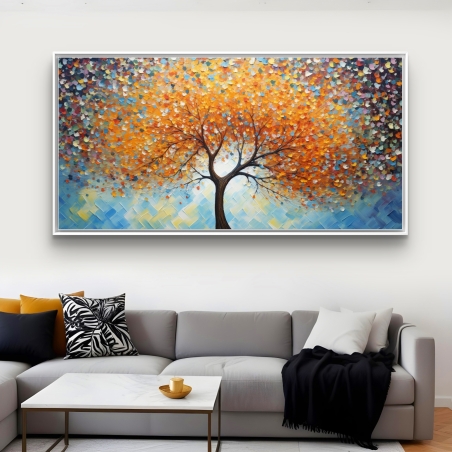 תמונת קנבס של עץ כתום עם רקע תכלת בעיצוב אמנותי יוקרתי מבית תכשיט לבית