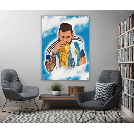 תמונה של מסי עם הגביע על קנבס או על זכוכית לבחירתכם דגם 122028