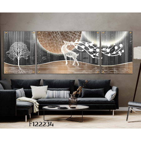 תמונה מעוצבת יוקרתית לפינת אוכל או לסלון בתלת מימד מחולקת ל3 חלקים לסלון או למשרד מודפסת על זכוכית דגם F122234