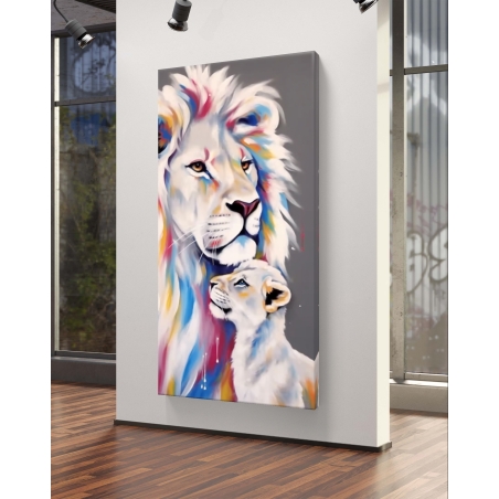 תמונת קנבס מקורית לאורך מיוחדת אריה וגור צבעוני  דגם 611233