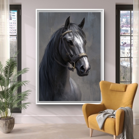 תמונת קנבס של סוס שחור בעיצוב יוקרתי מתוך קולקציית תכשיט לבית
