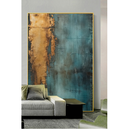תמונה לסלון או למשרד אבסטרקט גוונים של טורקיז וזהב מודפסת על קנבס דגם 130523