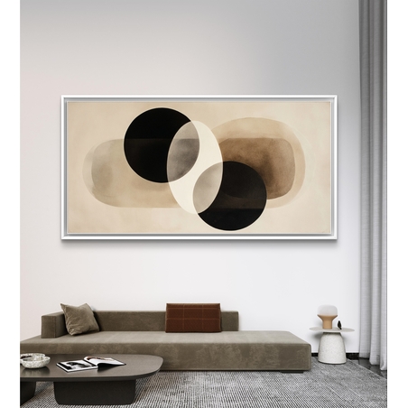 הרמוניה מינימליסטית – תמונת קנבס עיגולים בשחור ובז' | CY4514