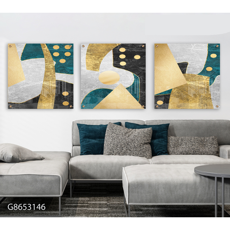 שלישיית תמונות מרובעות יוקרתיות מודפסות ישירות על זכוכית דגם-G8653146