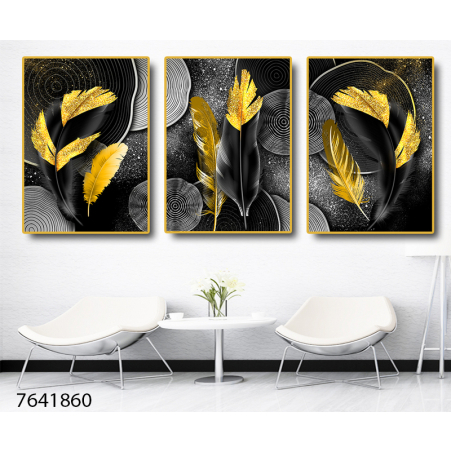 שלשה על קנבס אבסטרקט מתוח וממוסגר לחדר השינה או לסלון דגם 7641860