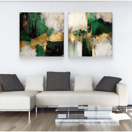 זוג תמונות אבסטרקט מרובעות בהדפסה ישירה על זכוכית דגם 1743031