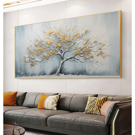 תמונת קנבס מהממת עץ עם פריחת מזהב על רקע תכלת דגם - L52017