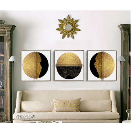 שלישיית תמונות מרובעות לסלון על קנבס עם אפשרות זיגוג דגם 0455056