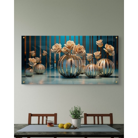 תמונת זכוכית לסלון בסגנון גאומטרי תלת מימד 