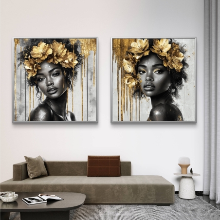 זוג תמונות מרובעות על קנבס לסלון 