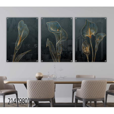 שלישיית תמונות לפינת אוכל או לסלון מודפסות על זכוכית דגם 21479801