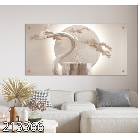 תמונת זכוכית מקורית, עץ תלת מימד בסגנון יפני  לסלון  לחדר השינה או למשרד מודפסת על זכוכית דגם-213366