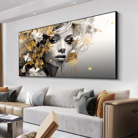 תמונת קנבס מיוחדת גוונים של שחור לבן וזהב לסלון דגם 280725