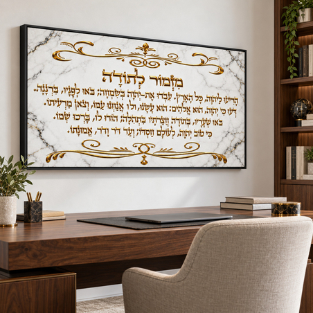 תמונת קנבס מזמור לתודה בעיטור זהב על שיש בהיר | דגם RB8992