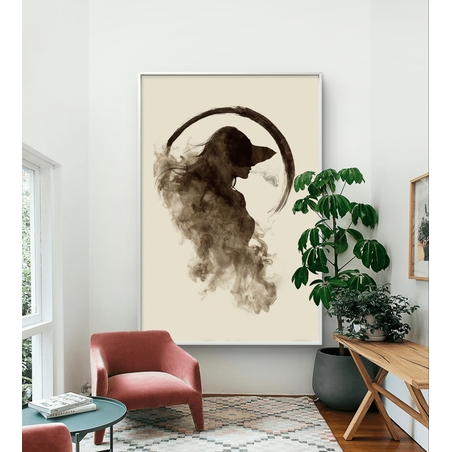 תמונת קנבס עם דמות נשית מופשטת בעשן רך ובסגנון מינימליסטי בגוונים טבעיים