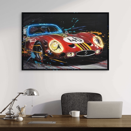 תמונת LED רכב ספורט אדום – הדפס משודרג עם מריחות צבע, מופעלת על סוללות עם שלט רחוק מידה 83*123