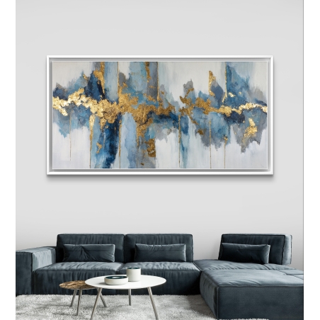 תמונת קנבס יוקרתית בגווני כחול וזהב בעיצוב אבסטרקטי מודרני מבית תכשיט לבית