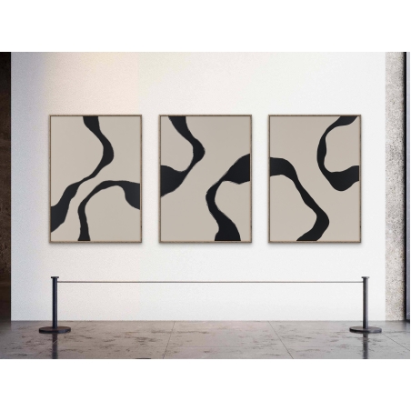 שלישיית תמונות קנבס בעיצוב אבסטרקטי בגווני בז' ושחור, הדפסה חלקה, קולקציית NEXTGEN BY BAR מבית תכשיט לבית.