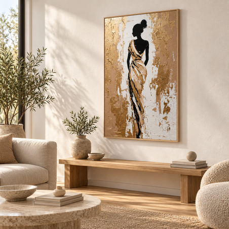 קנבס פרימיום דמות נשית בזהב ושחור | Art Touch | דגם PR5803