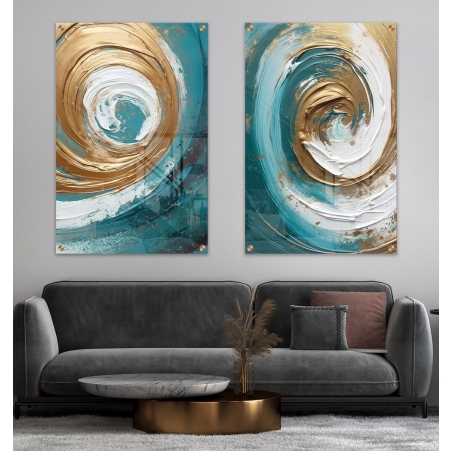 זוג תמונות מערבולת צבע טורקיז וזהב דגם 3006235