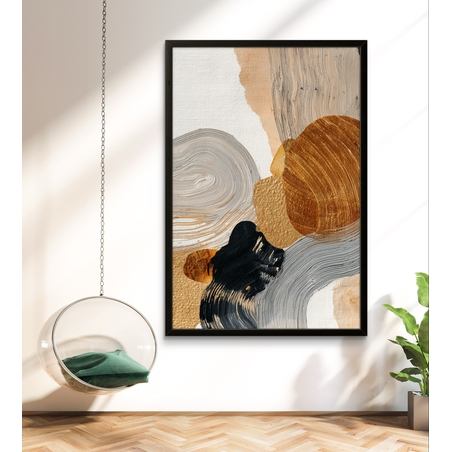 תמונת קנבס אבסטרקטית בגווני זהב, אפור, שחור ובז' עם הדפסה חלקה – תכשיט לבית