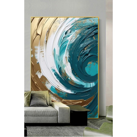 תמונה לסלון או למשרד גוונים של טורקיז וזהב מודפסת על קנבס דגם 3006237