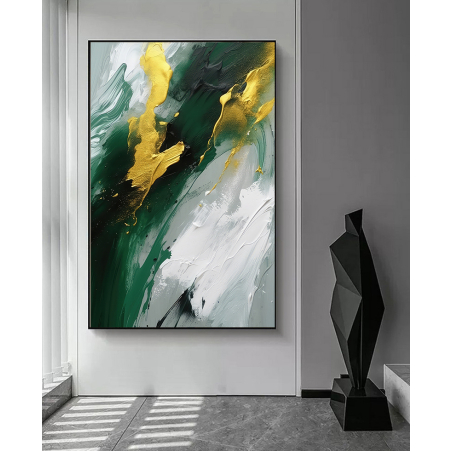 תמונה מיוחדת אבסטרקט ירוק על בד כותנה לסלון או למשרד דגם 240624